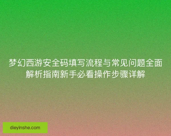 梦幻西游安全码填写流程与常见问题全面解析指南新手必看操作步骤详解